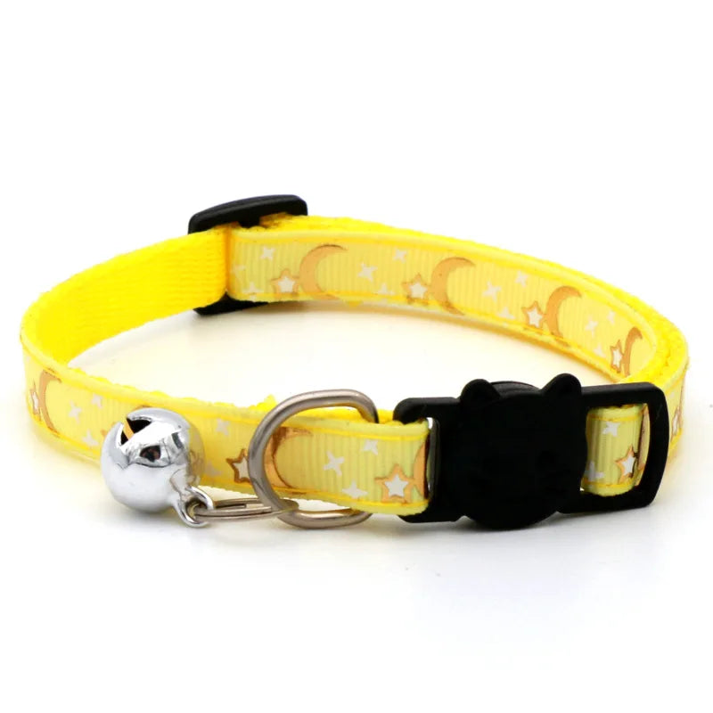 Gold Stars and Moon Cat Collar with Reflective Buckle