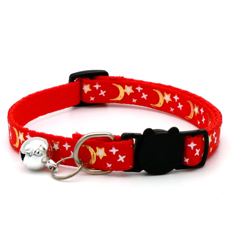 Gold Stars and Moon Cat Collar with Reflective Buckle