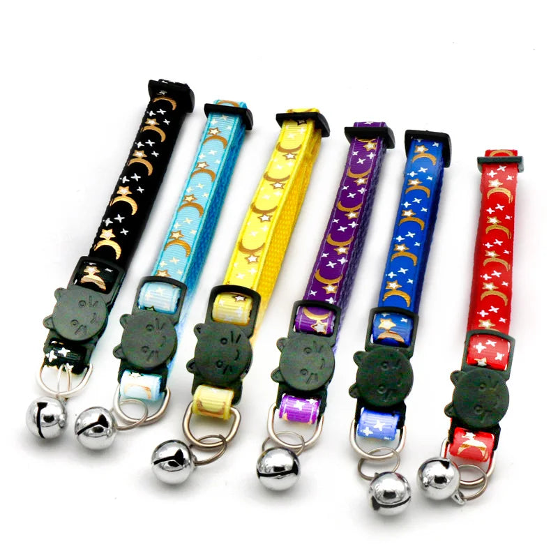 Gold Stars and Moon Cat Collar with Reflective Buckle