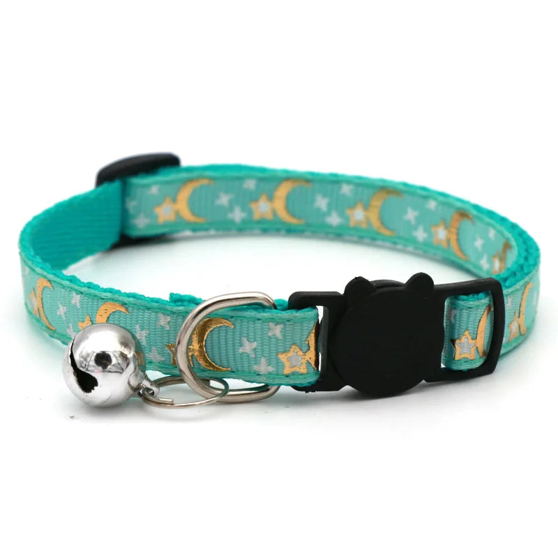 Gold Stars and Moon Cat Collar with Reflective Buckle