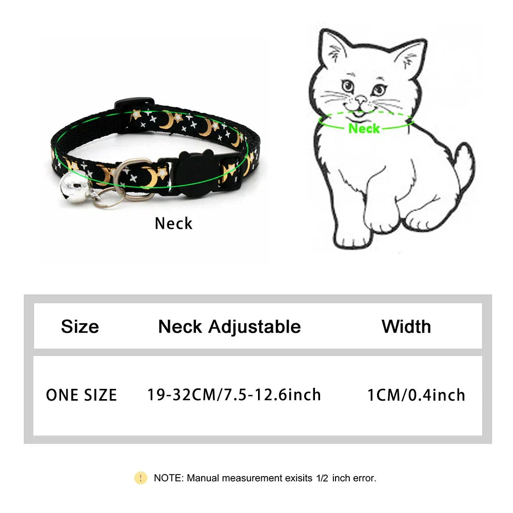 Gold Stars and Moon Cat Collar with Reflective Buckle