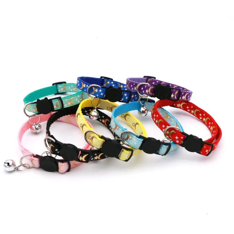 Gold Stars and Moon Cat Collar with Reflective Buckle