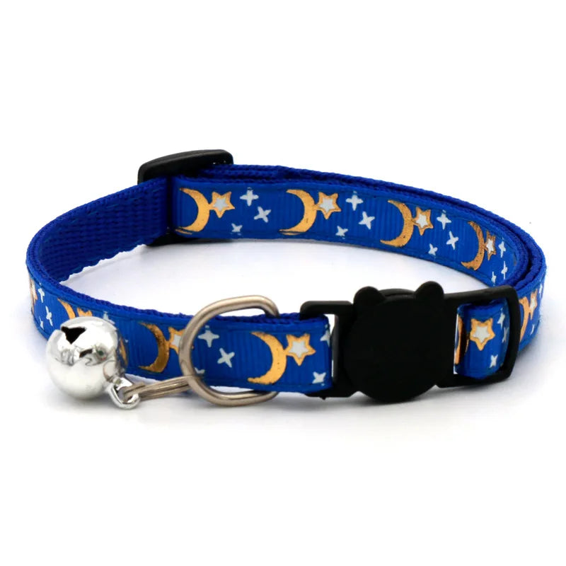 Gold Stars and Moon Cat Collar with Reflective Buckle