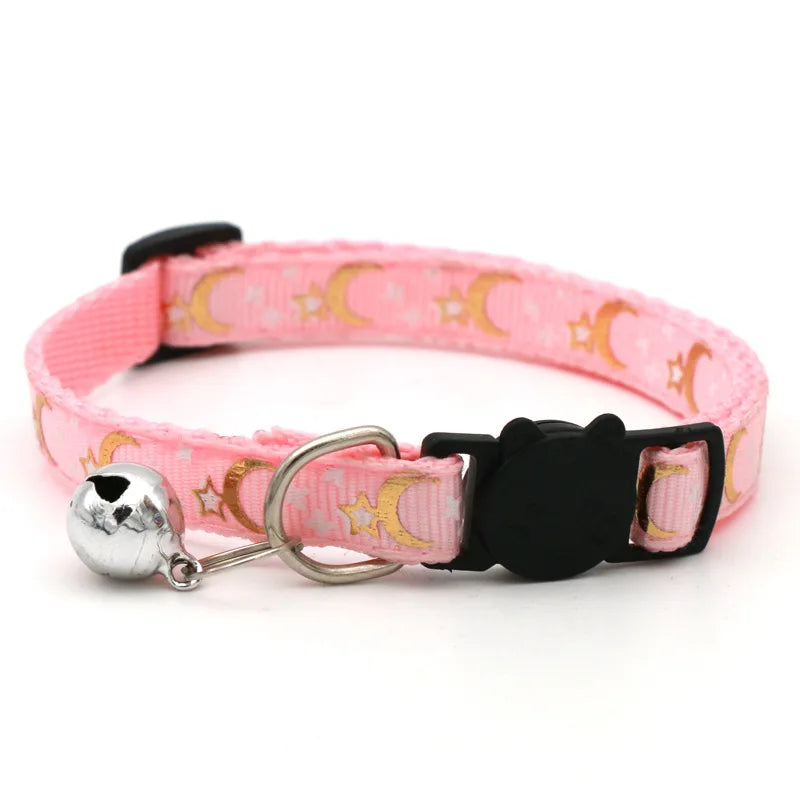 Gold Stars and Moon Cat Collar with Reflective Buckle