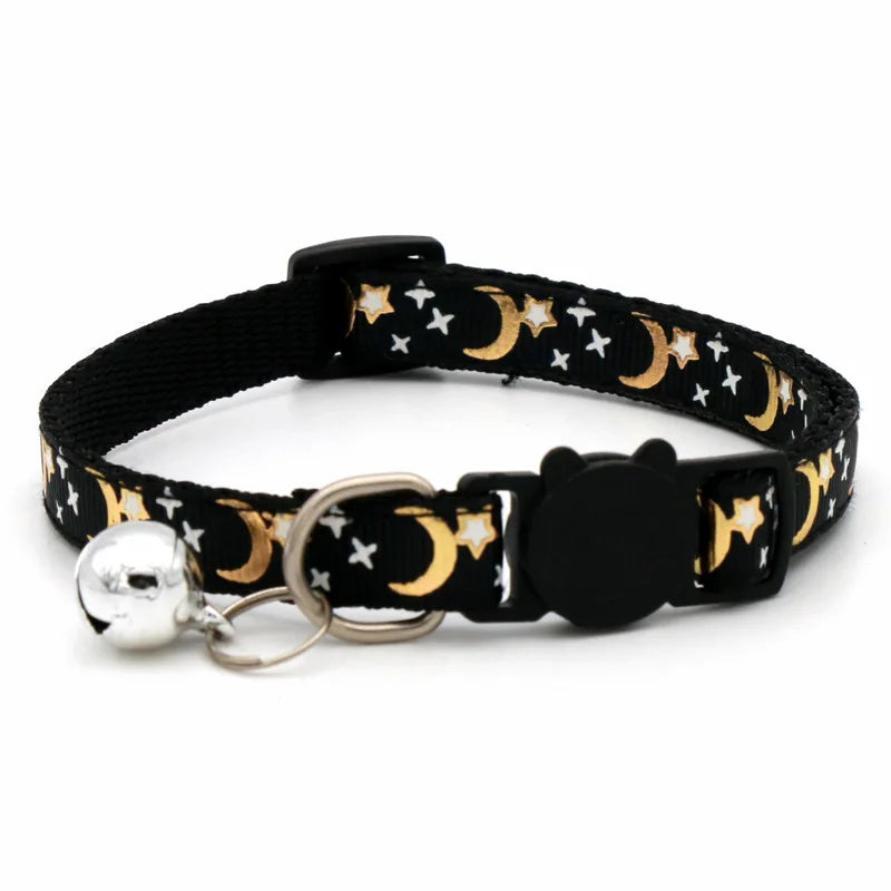 Gold Stars and Moon Cat Collar with Reflective Buckle