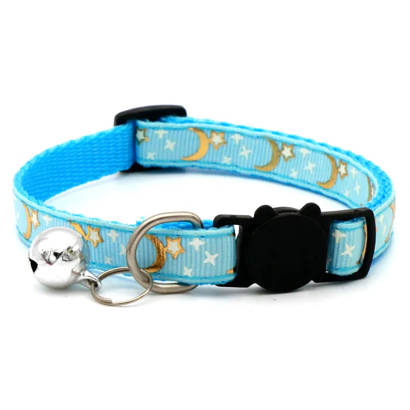 Gold Stars and Moon Cat Collar with Reflective Buckle