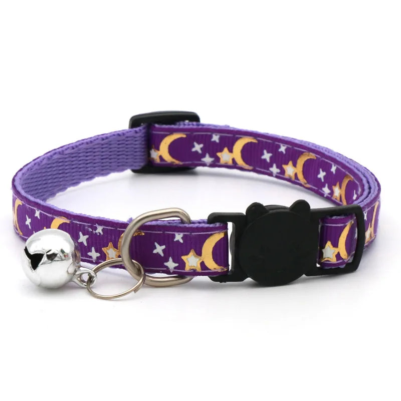 Gold Stars and Moon Cat Collar with Reflective Buckle