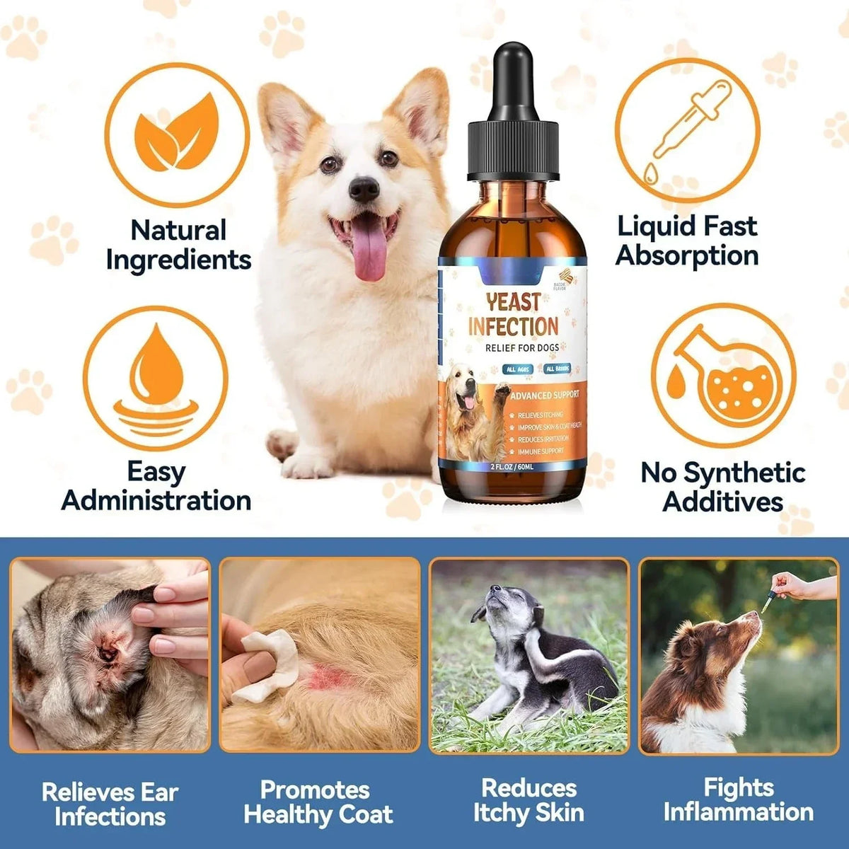 Natural Yeast Relief for Dogs - 60ml Liquid Formula