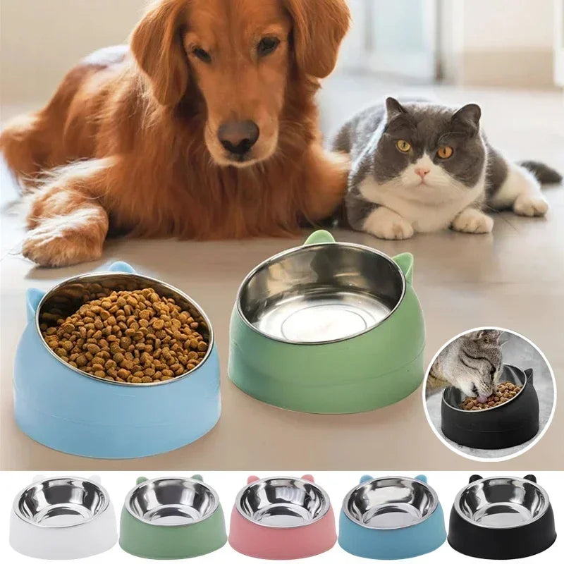 Stainless Steel Cat Dog Bowl 15 Degree Tilted Feeder