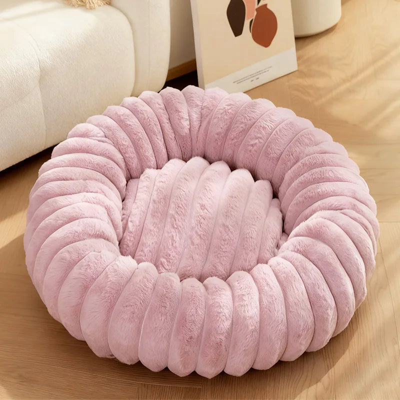 Wool Donut Dog Bed with Rabbit Fur for Small Dogs