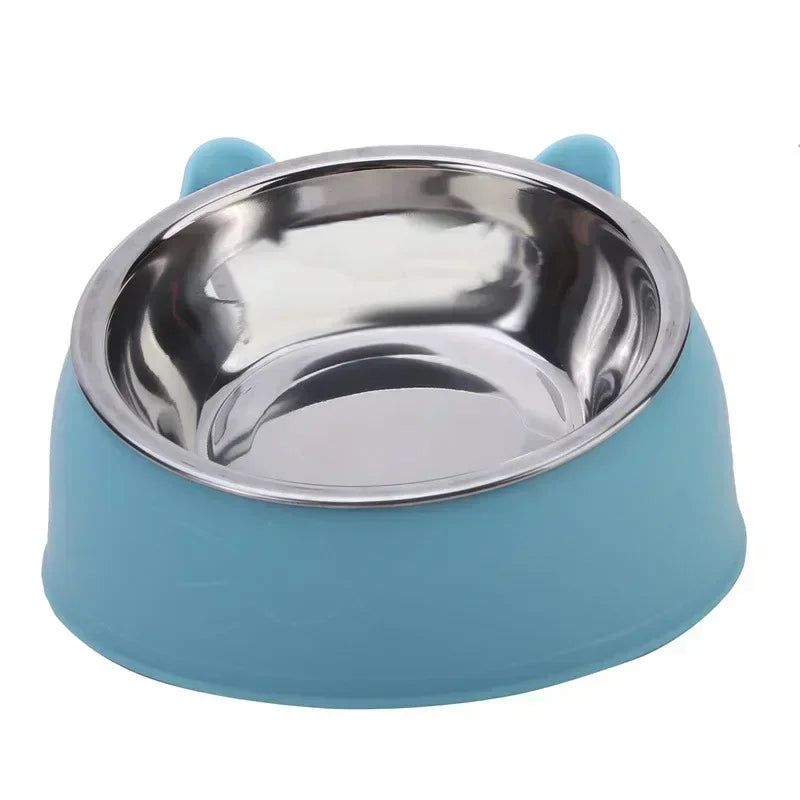 Stainless Steel Cat Dog Bowl 15 Degree Tilted Feeder