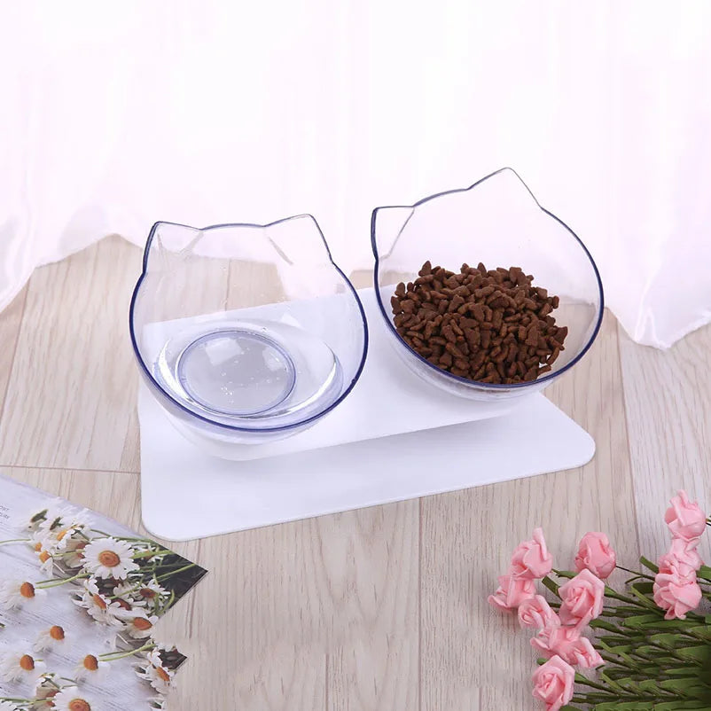 Transparent Tilted Cat Bowl - Splash-Proof Plastic Design