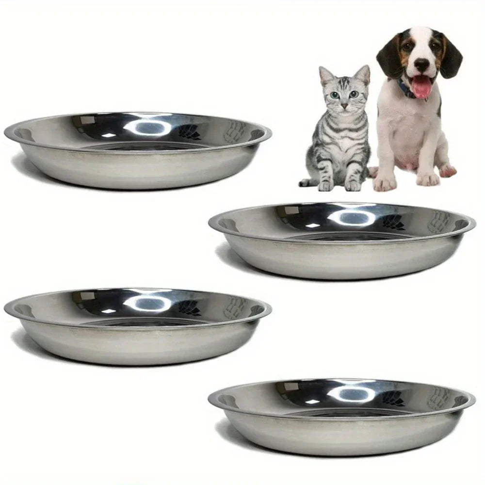 Stainless Steel Cat Food Bowls - Shallow Wide Plates