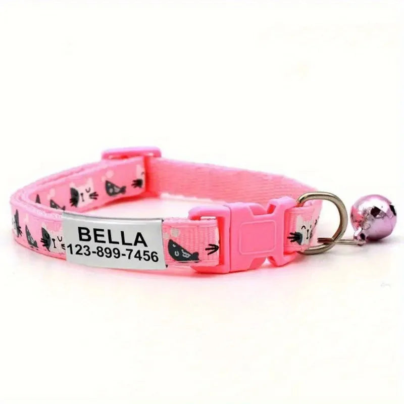 Personalized Nylon Cat Collar with Bell and Engraved Tag