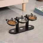 Elevated Cat Bowl with Black Wood Frame & Stainless Steel
