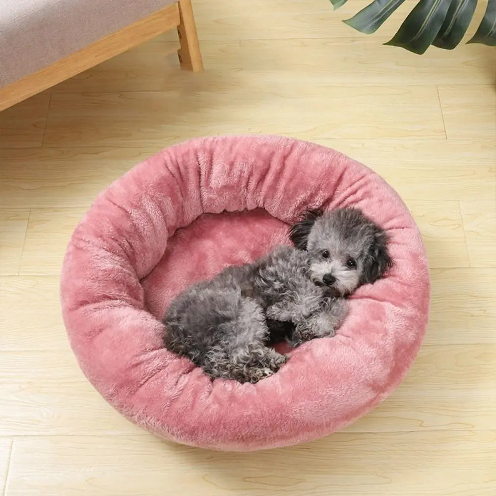 Round Cotton Dog Bed Soft Washable Plush Cushion