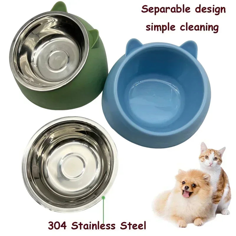 Stainless Steel Cat Dog Bowl 15 Degree Tilted Feeder