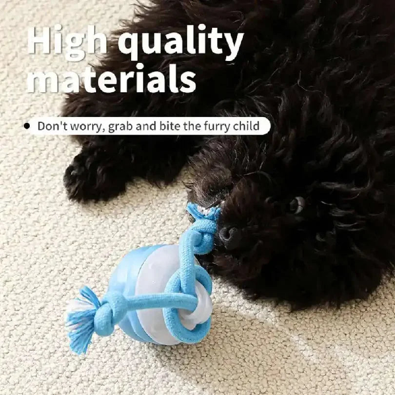 Smart Rolling Dog Ball Toy with Rope - Blue, Interactive
