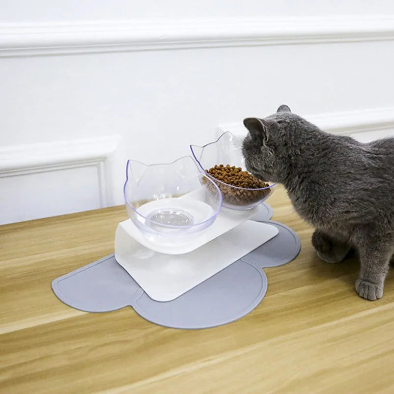 Transparent Tilted Cat Bowl - Splash-Proof Plastic Design