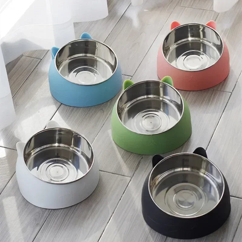 Stainless Steel Cat Dog Bowl 15 Degree Tilted Feeder