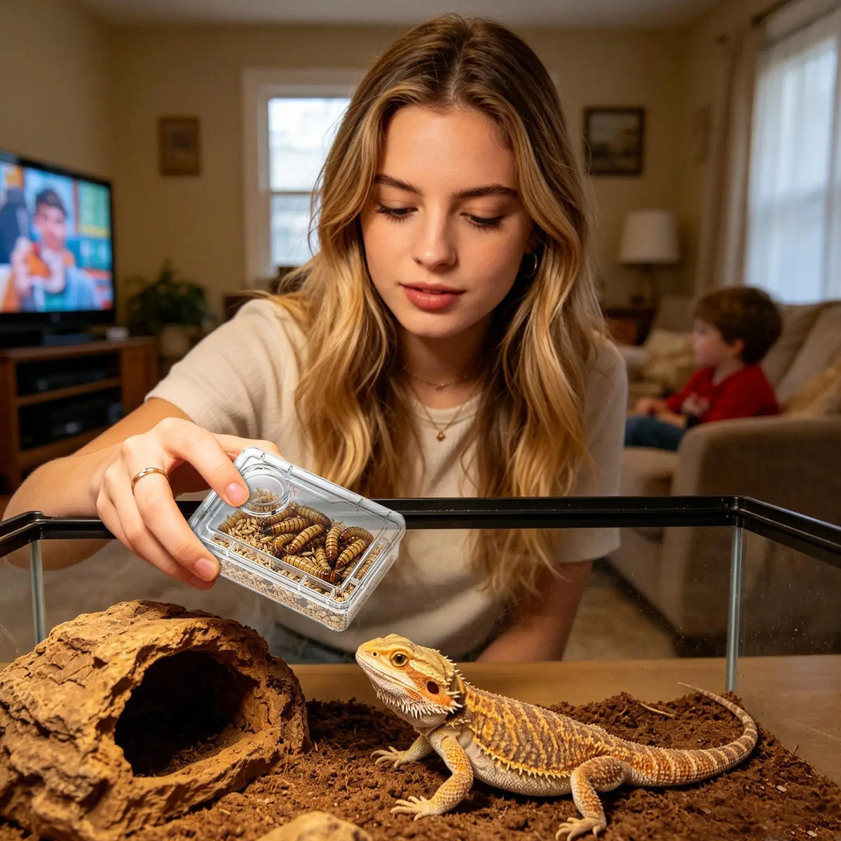 Escape Proof Reptile Food Dish Compartment Feeding Bowl For Leopard Gecko Hermit Crab Frog Spider Chameleon Iguana Lizard Tank