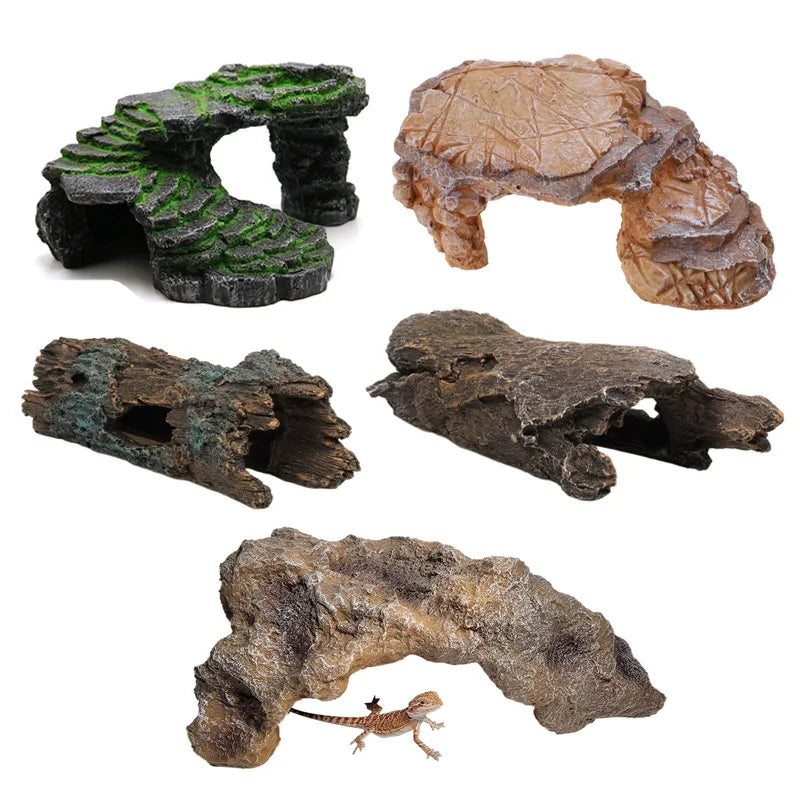 Rock Hideout Habitat Decoration Non Toxic Resin Realistic Cave for Pocket Pets Small Amphibians Spiders Iguanas