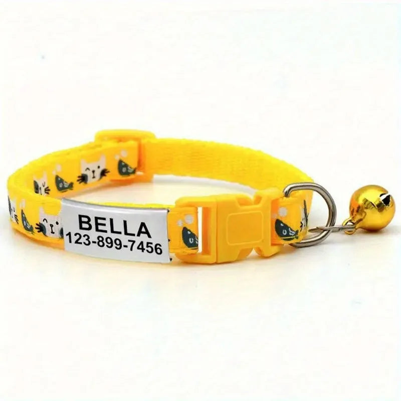 Personalized Nylon Cat Collar with Bell and Engraved Tag