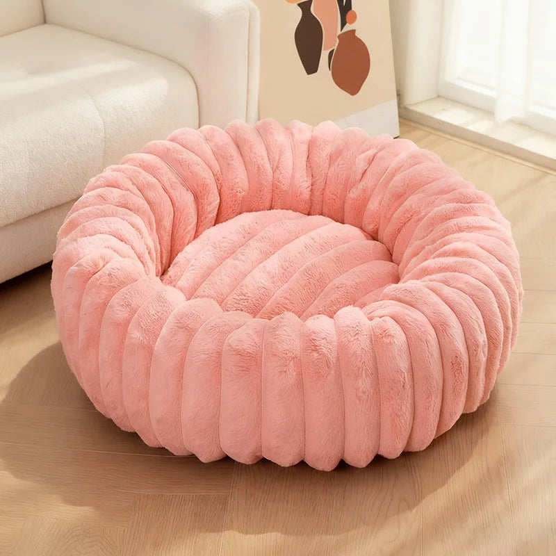 Wool Donut Dog Bed with Rabbit Fur for Small Dogs