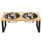 Tilted Stainless Steel Cat Bowls with Wooden Stand