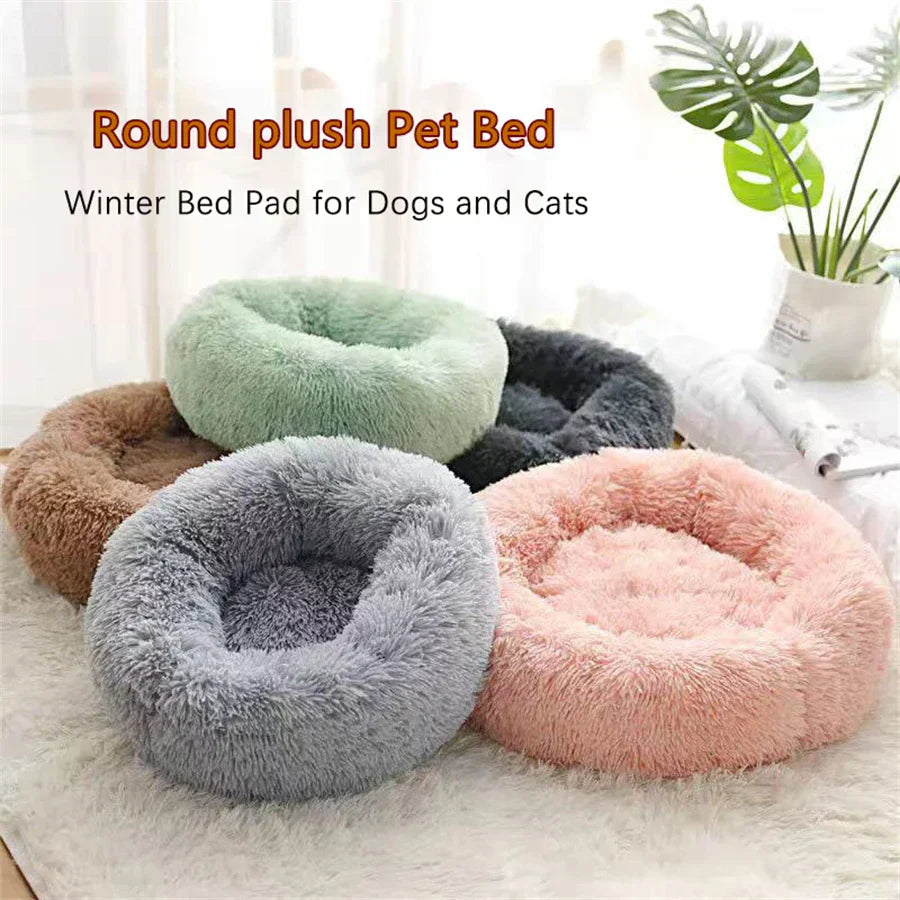Plush Round Cat Dog Bed - Warm & Washable