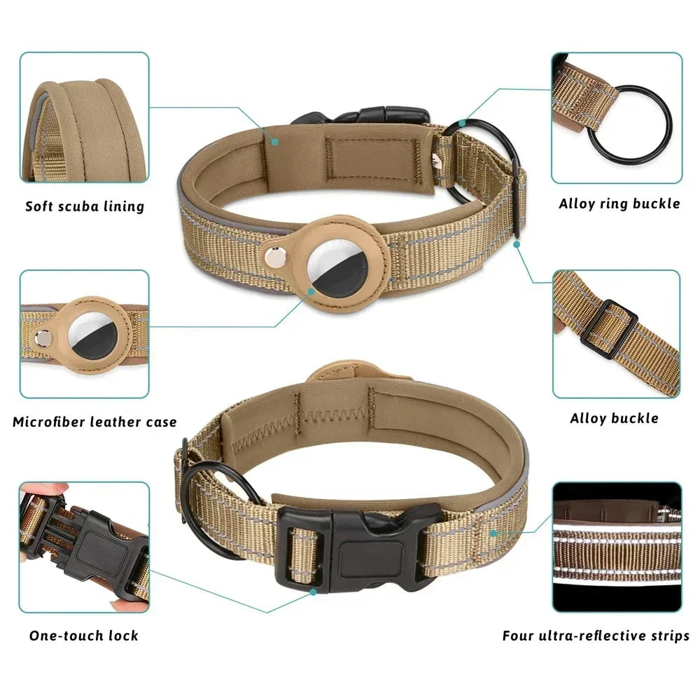 Waterproof Airtag Dog Collar for Large Dogs - Reflective