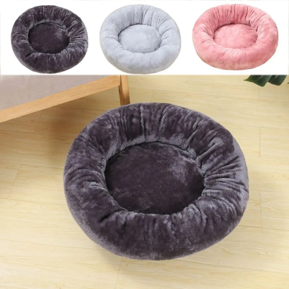 Round Cotton Dog Bed Soft Washable Plush Cushion