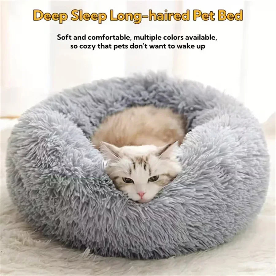 Plush Round Cat Dog Bed - Warm & Washable