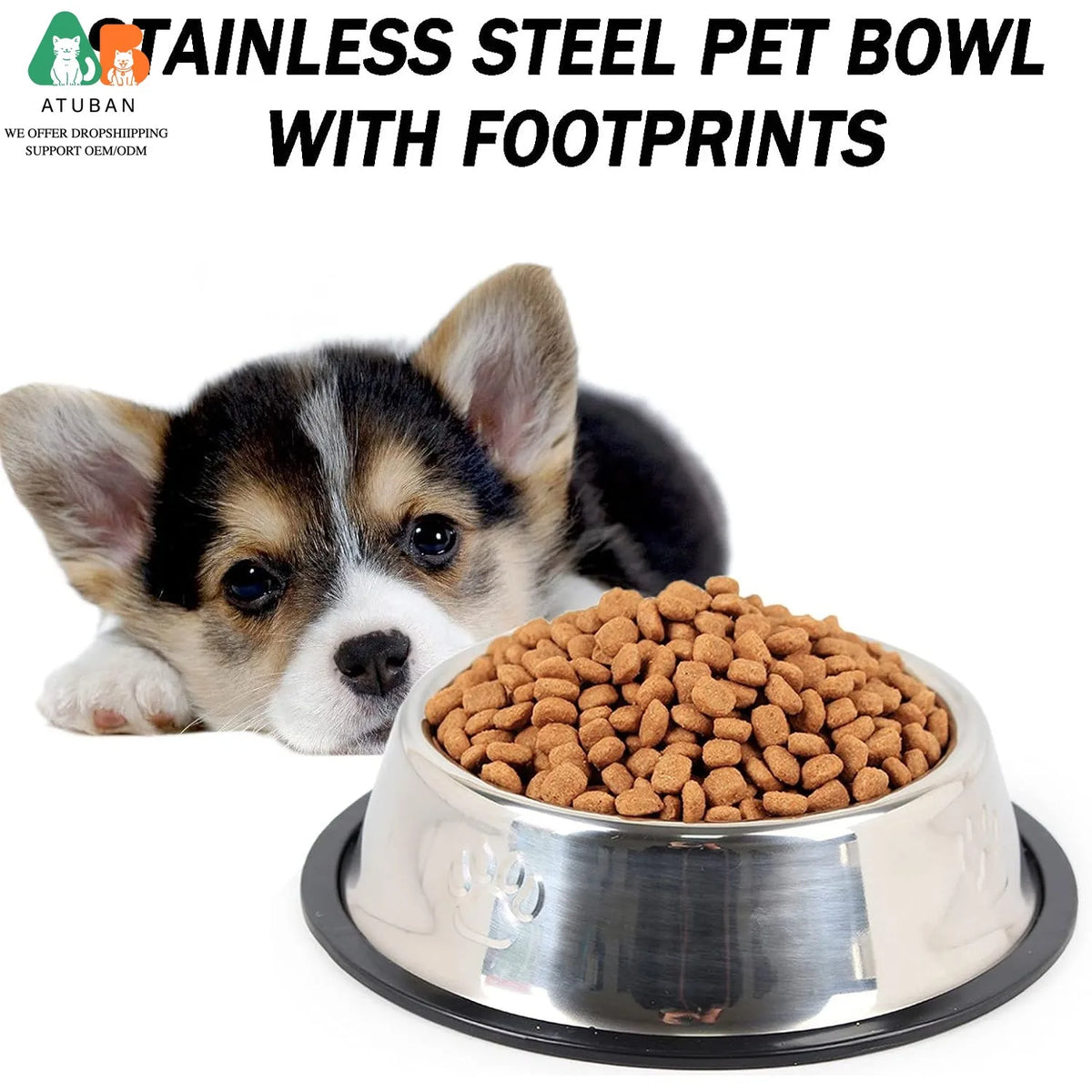 Stainless Steel Dog Cat Bowls - Non-Slip Feeder Set