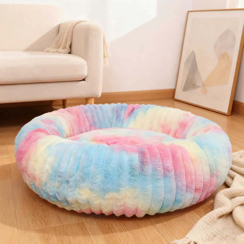 Wool Donut Dog Bed with Rabbit Fur for Small Dogs