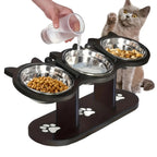 Elevated Cat Bowl with Black Wood Frame & Stainless Steel