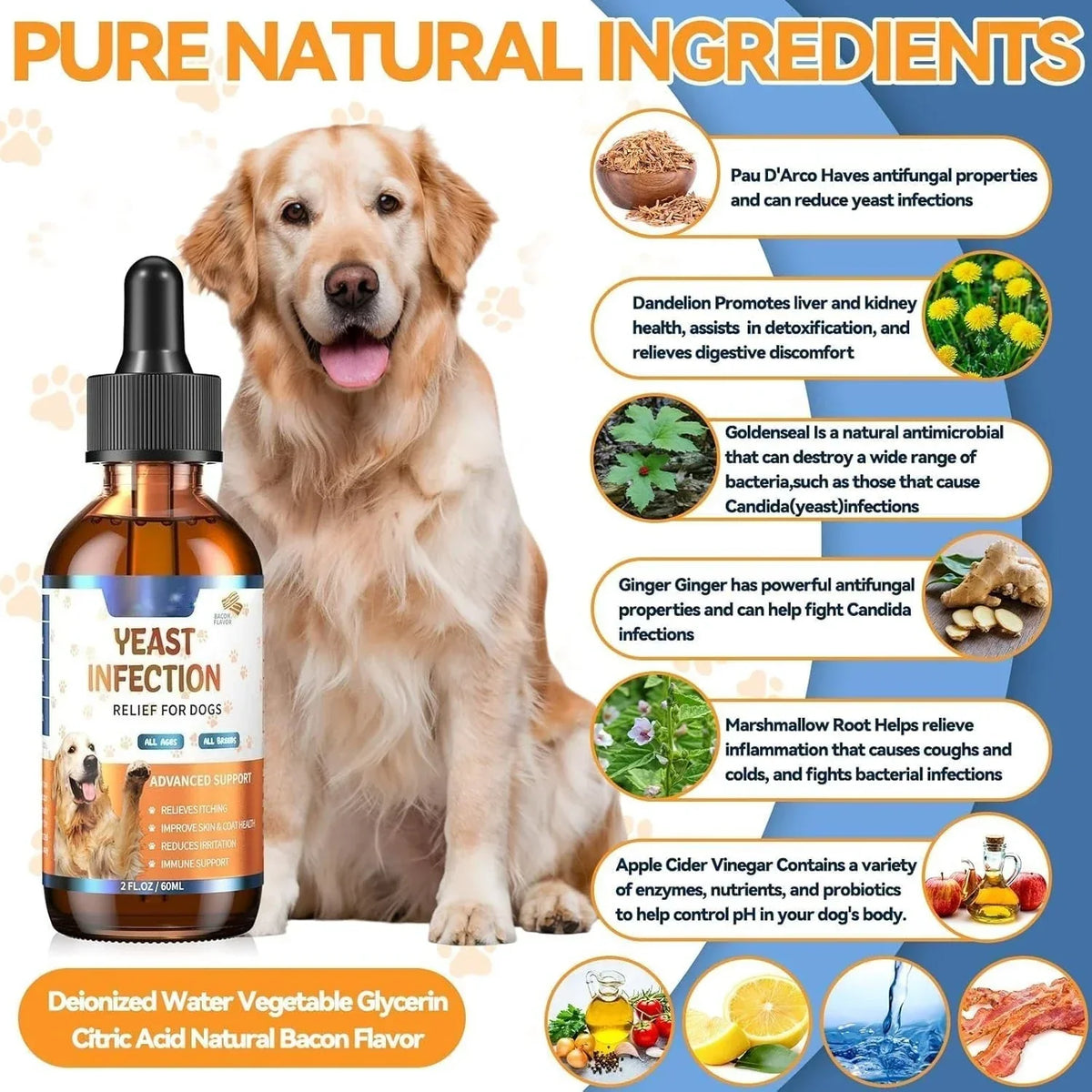 Natural Yeast Relief for Dogs - 60ml Liquid Formula
