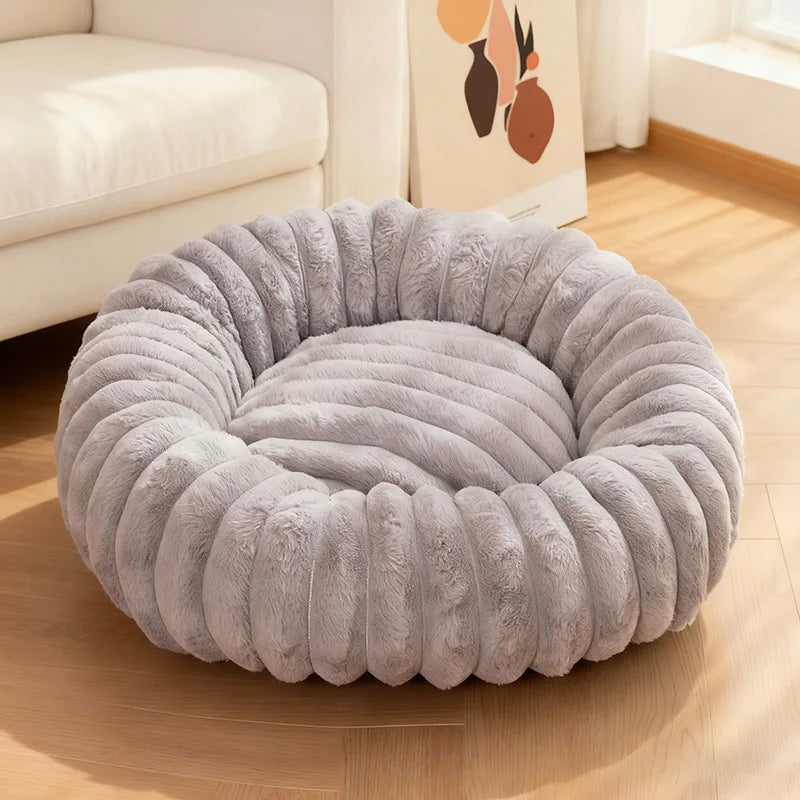 Wool Donut Dog Bed with Rabbit Fur for Small Dogs