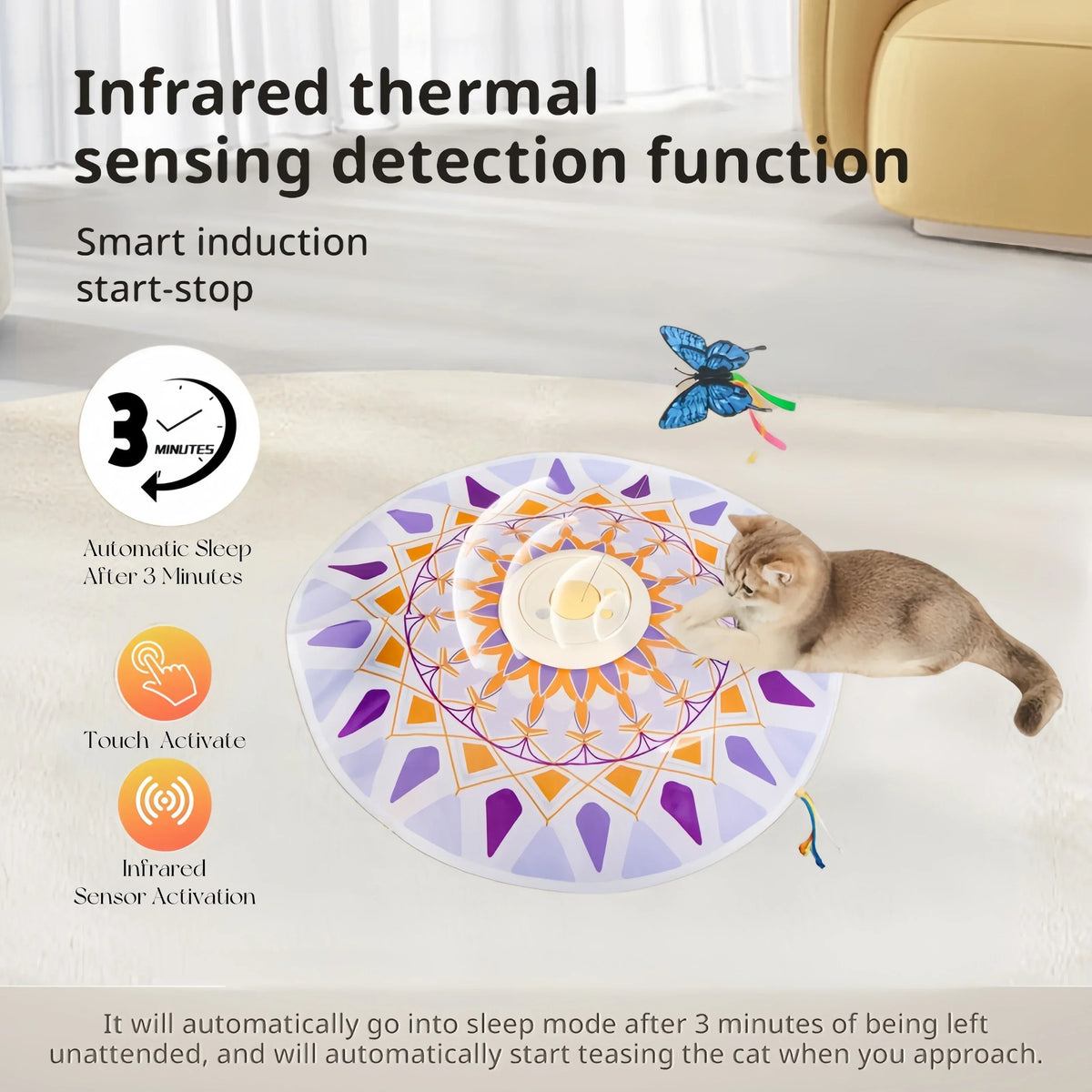USB Rechargeable Cat Teaser Toy with Rotating Feathers