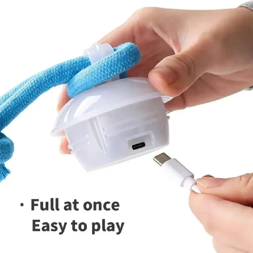 Smart Rolling Dog Ball Toy with Rope - Blue, Interactive
