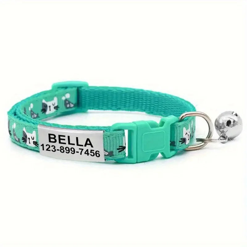 Personalized Nylon Cat Collar with Bell and Engraved Tag