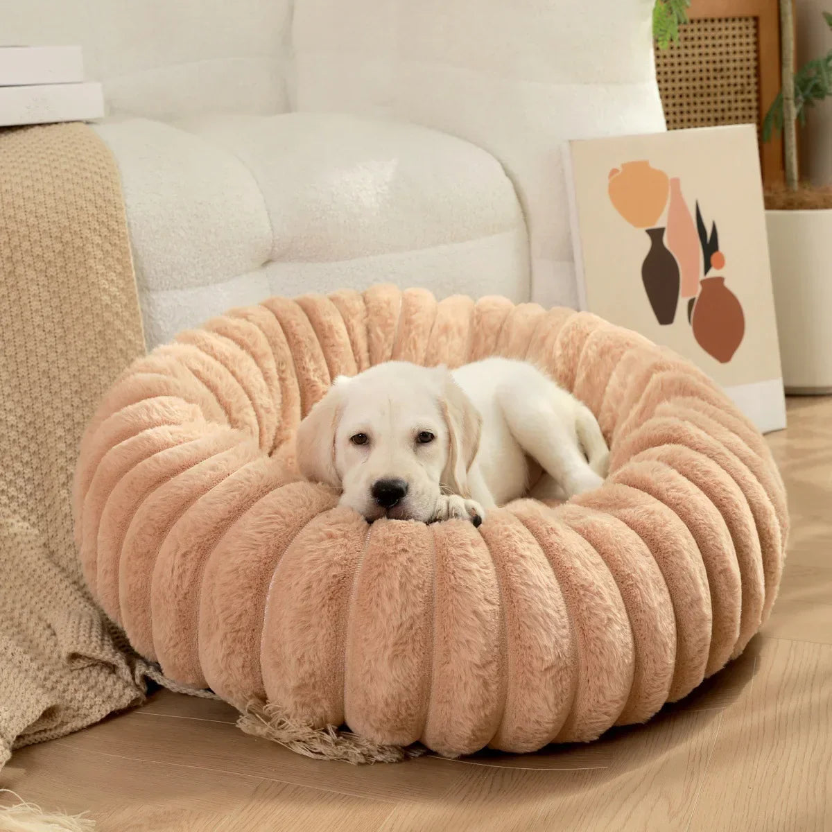 Wool Donut Dog Bed with Rabbit Fur for Small Dogs