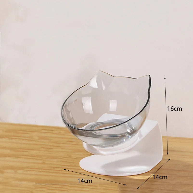 Transparent Tilted Cat Bowl - Splash-Proof Plastic Design