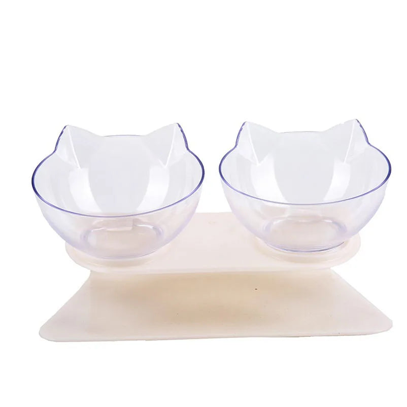 Transparent Tilted Cat Bowl - Splash-Proof Plastic Design