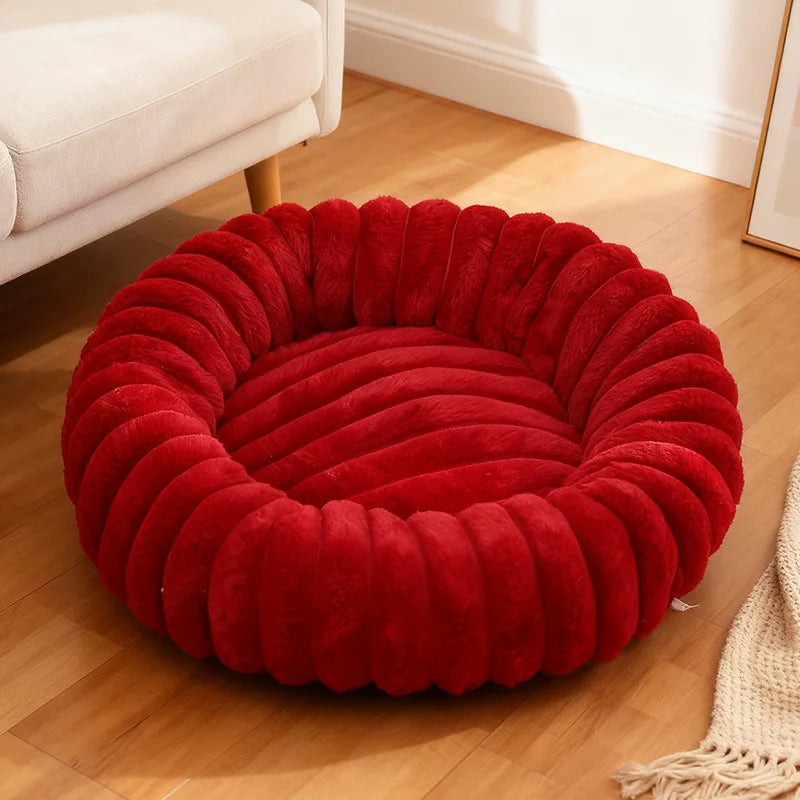 Wool Donut Dog Bed with Rabbit Fur for Small Dogs