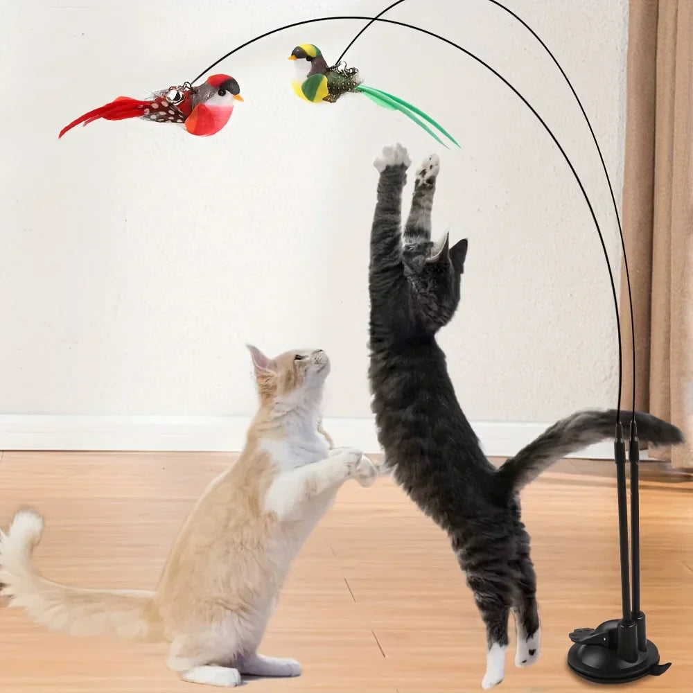 Cat Teasing Stick Set with Strong Suction Cup and Bell
