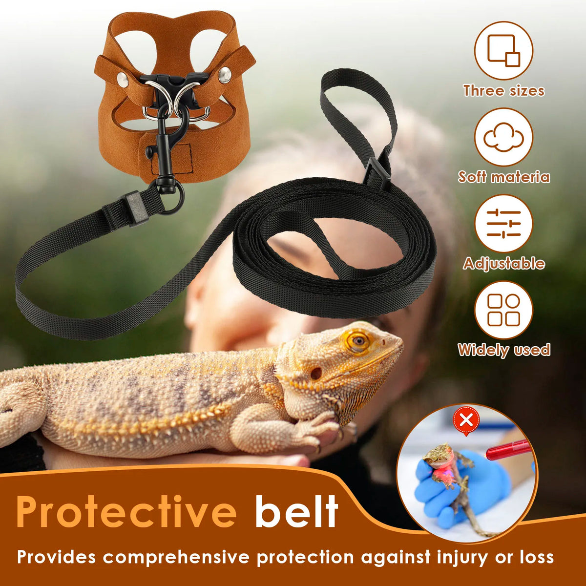 3Pcs Lizard Leash Harness Soft Adjustable Reptile Bearded Dragon Traction Rope Chameleon Amphibians Pet Harness Supplies