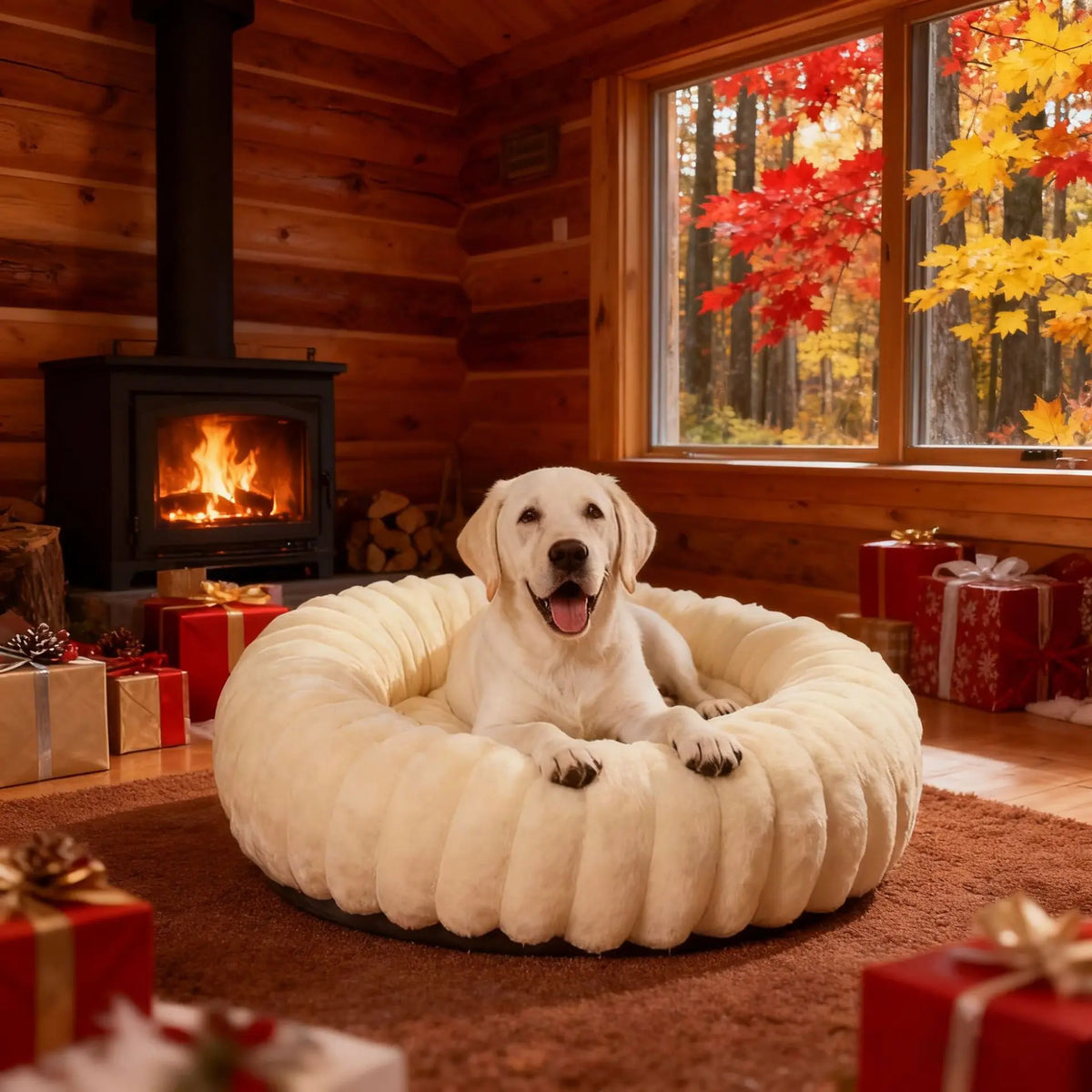 Wool Donut Dog Bed with Rabbit Fur for Small Dogs