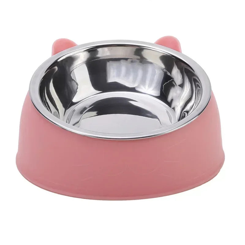 Stainless Steel Cat Dog Bowl 15 Degree Tilted Feeder