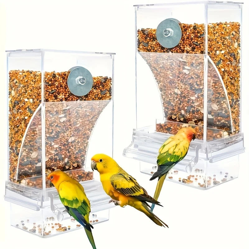 Transparent Acrylic Bird Feeder, Spill-Proof Seed Dispenser for All Birds, Battery-Free, Easy-Clean Outdoor